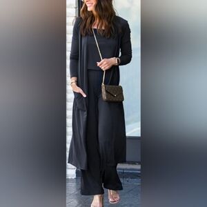 Brigitte Brianna Essential 3 Piece Set Tank, Pants, & Cardigan Black Medium NWOT